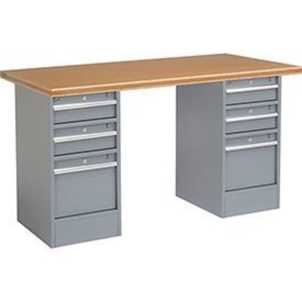 Global Equipment 72"W x 30"D Pedestal Workbench - 6 Drawers, Shop Top Safety Edge - Gray 300750